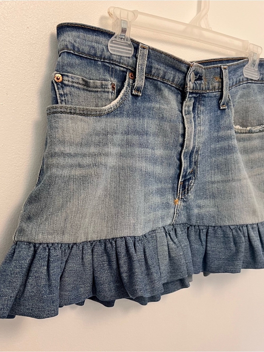 Upcycled levi's Denim Ruffle Mini Skirt Festival Coquette Style - Picture 3 of 6